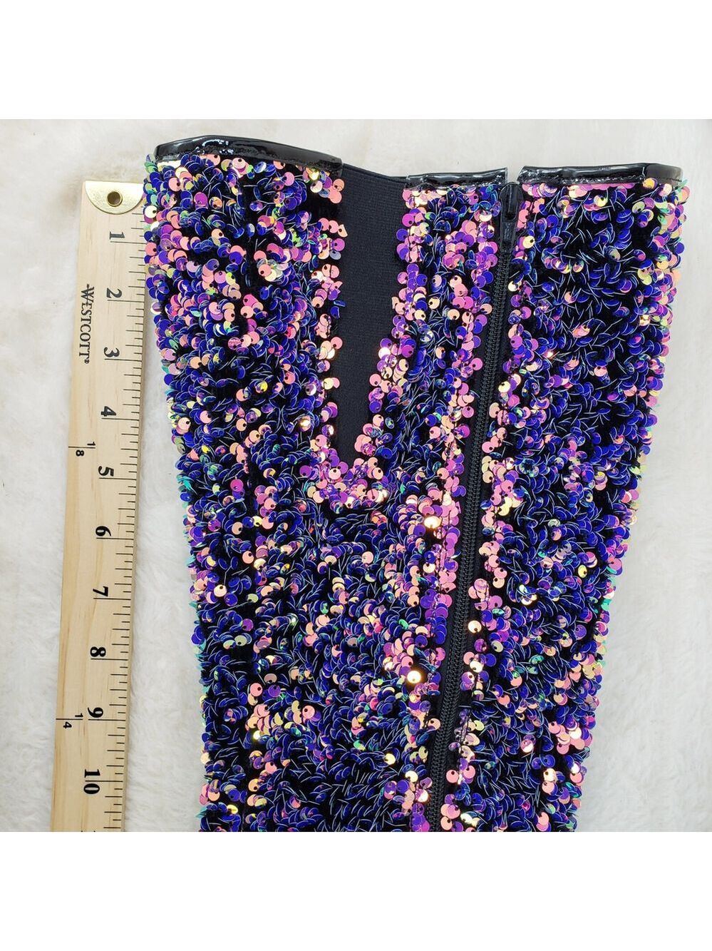 NIB Adore 3020 Purple Multi Sequin High Heel Platform Thigh High Boots - Picture 13 of 14